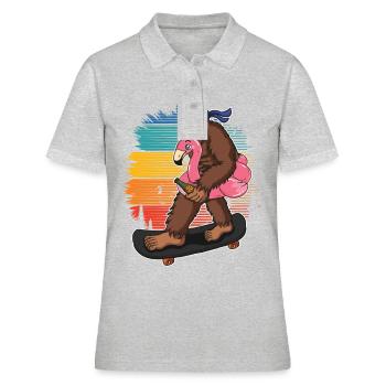 Flamingo Squatch Skateboard Flamingo-liebhaber - Frauen Polo Shirt - Grau meliert - Vorne - Ailine (174cm)
