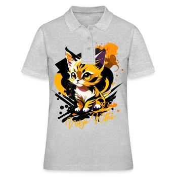 chaton, chaton ninja - Polo Femme - gris chiné - Devant - Ailine (174cm)