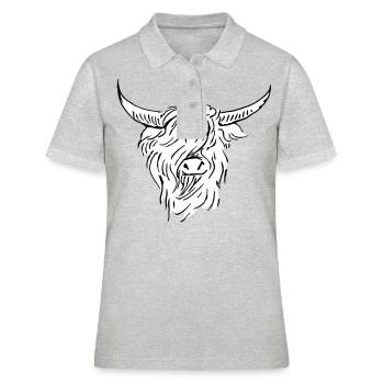 scottish highlander black white line drawing - Women's Polo Shirt - heather grey - Front - Ailine (174cm)