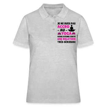 tee shirt yoga accro au yoga humour femme cadeau - Polo Femme - gris chiné - Devant - Ailine (174cm)