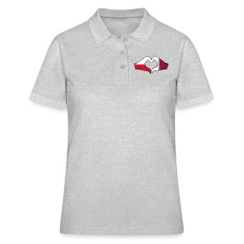 Pologne Qatar drapeau mains coeur - Polo Femme - gris chiné - Devant - Ailine (174cm)