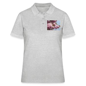 Rosa Zweige vom Zierkirschenbaum - Frauen Polo Shirt - Grau meliert - Vorne - Ailine (174cm)