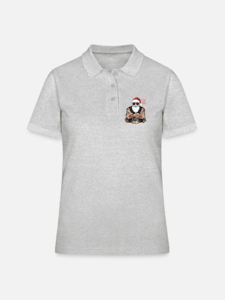 Kerstmis - Rocker-kerst Biker Papa - Kerstman - Vrouwen poloshirt - grijs gemêleerd