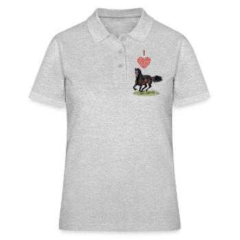 I love horses - Ich liebe Pferde - Frauen Polo Shirt - Grau meliert - Vorne - Ailine (174cm)