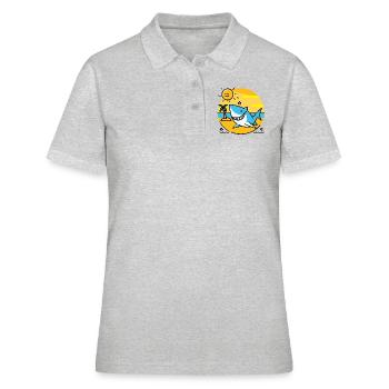 Requin sur la plage se baigne au soleil - Polo Femme - gris chiné - Devant - Ailine (174cm)