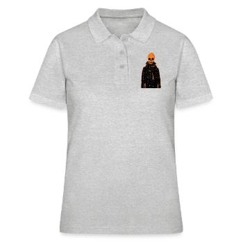 Un squelette orange portant un manteau - Polo Femme - gris chiné - Devant - Ailine (174cm)