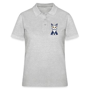 Chat mignon avec de grand yeux, amour des chats - Polo Femme - gris chiné - Devant - Ailine (174cm)