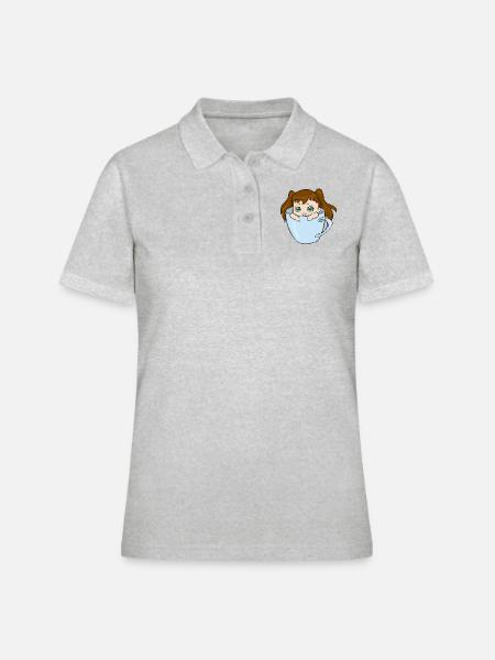 Süßes Chibi Mädchen - Frauen Polo Shirt - Grau meliert