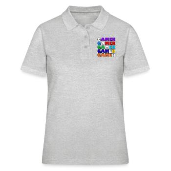 Mehrfarbiger weißer Retro-Gamer - Frauen Polo Shirt - Grau meliert - Vorne - Ailine (174cm)