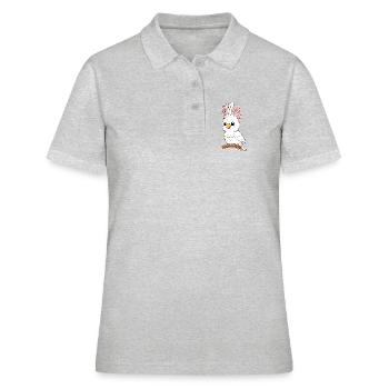 Oiseau tropical blanc rose sur branche - Polo Femme - gris chiné - Devant - Ailine (174cm)