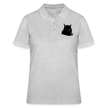 Chat noir aux yeux bleus - Polo Femme - gris chiné - Devant - Ailine (174cm)