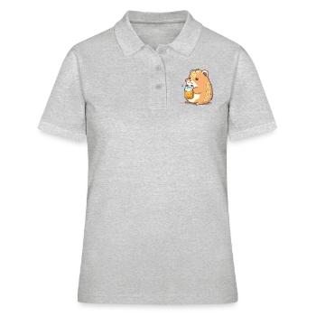 Drôle de hamster en surpoids adore sa bière - Polo Femme - gris chiné - Devant - Ailine (174cm)
