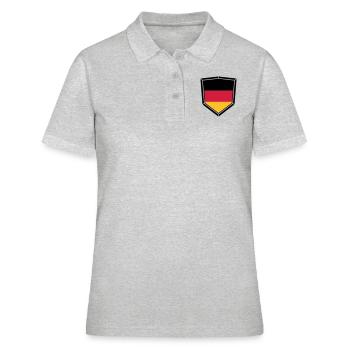 bouclier blason forme super bouton 3 couleurs Alle - Polo Femme - gris chiné - Devant - Ailine (174cm)