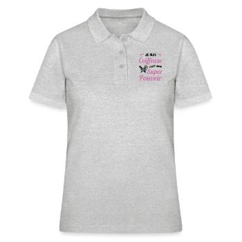 Je suis coiffeuse c'est mon super pouvoir humour - Polo Femme - gris chiné - Devant - Ailine (174cm)