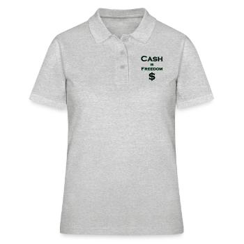 Cash is FREEDOM $ - schwarz mit grünem Rand - Frauen Polo Shirt - Grau meliert - Vorne - Ailine (174cm)