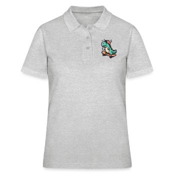 Dino skater - Cool sk8 raptor - Polo Femme - gris chiné - Devant - Ailine (174cm)