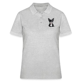 Chiot chien heureux avec la langue tendue - Polo Femme - gris chiné - Devant - Ailine (174cm)