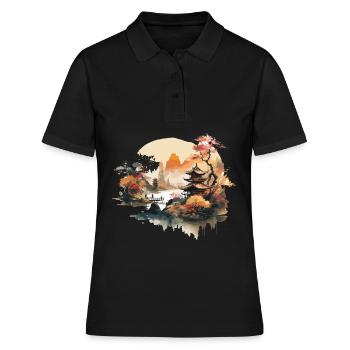Asian Watercolor - Women's Polo Shirt - black - Front - Ailine (174cm)