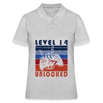 Gamer 14. Geburtstag Level 14 - Frauen Polo Shirt - Grau meliert - Vorne - Ailine (174cm)