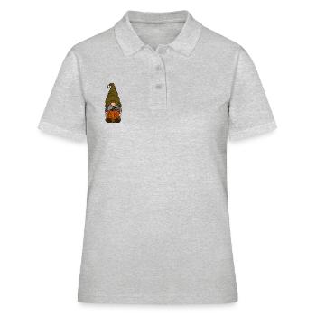 Gnom mit Kürbis und Schädelhut, Süß, Halloween  - Frauen Polo Shirt - Grau meliert - Vorne - Ailine (174cm)