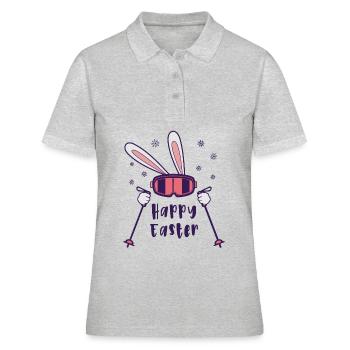 Joyeuses Pâques de la part du lapin de ski avec bâtons de ski - Polo Femme - gris chiné - Devant - Ailine (174cm)