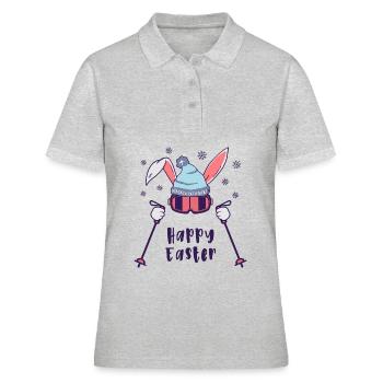Joyeuses Pâques de la part du lapin de ski avec bâtons de ski - Polo Femme - gris chiné - Devant - Ailine (174cm)