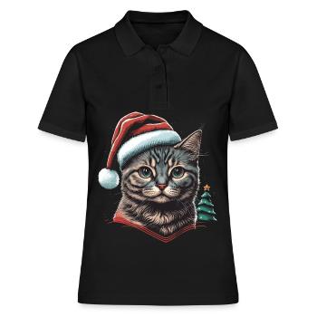 Perfekte Weihnachtskatzenillustration, das Ideal - Frauen Polo Shirt - Schwarz - Vorne - Ailine (174cm)
