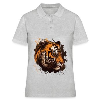 Unheimlicher Tiger - Frauen Polo Shirt - Grau meliert - Vorne - Ailine (174cm)