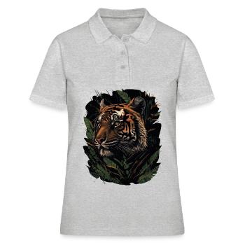 Tigre tapi dans la jungle - Polo Femme - gris chiné - Devant - Ailine (174cm)
