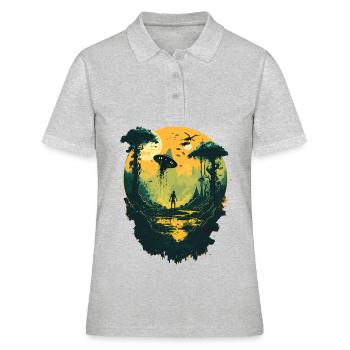 Nicht von dieser Welt - Frauen Polo Shirt - Grau meliert - Vorne - Ailine (174cm)