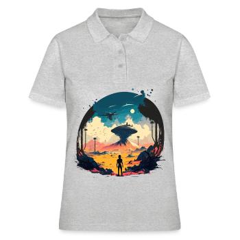 Diese Welt - Frauen Polo Shirt - Grau meliert - Vorne - Ailine (174cm)