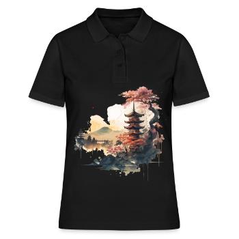 Asiatische Tempelkunstwerke - Frauen Polo Shirt - Schwarz - Vorne - Ailine (174cm)