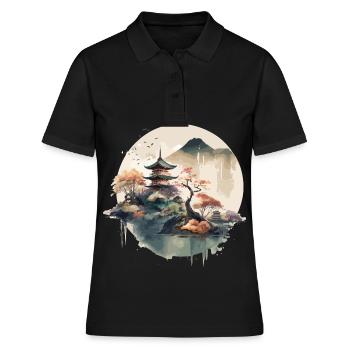 Traditionelle japanische Holzschnittkunst - Frauen Polo Shirt - Schwarz - Vorne - Ailine (174cm)