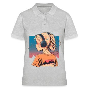 Vaporwave Anime Girl - Polo Femme - gris chiné - Devant - Ailine (174cm)