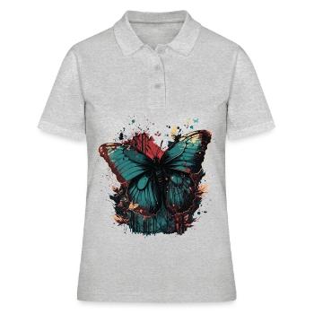 Schmetterling im Wald - Frauen Polo Shirt - Grau meliert - Vorne - Ailine (174cm)