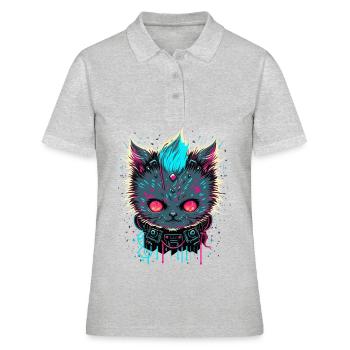 Böse Katze - Frauen Polo Shirt - Grau meliert - Vorne - Ailine (174cm)