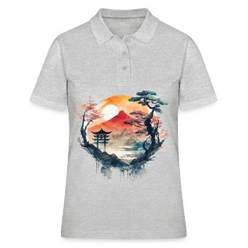Chinesisches Aquarell - Frauen Polo Shirt - Grau meliert - Vorne - Ailine (174cm)