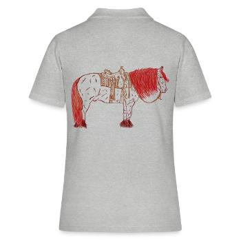 Pferd in orange - Frauen Polo Shirt - Grau meliert - Hinten - Ailine (174cm)