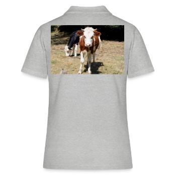 Kuh Poster - Frauen Polo Shirt - Grau meliert - Hinten - Ailine (174cm)