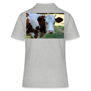 Kuh Poster - Frauen Polo Shirt - Grau meliert - Hinten - Ailine (174cm)
