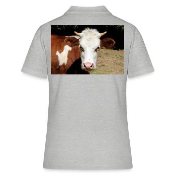 Kuh Poster - Frauen Polo Shirt - Grau meliert - Hinten - Ailine (174cm)