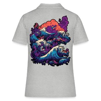 Tsunami wave japanese art, low colour palette - Polo Femme - gris chiné - Dos - Ailine (174cm)