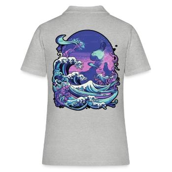 Tsunami wave japanese art, low colour palette - Polo Femme - gris chiné - Dos - Ailine (174cm)