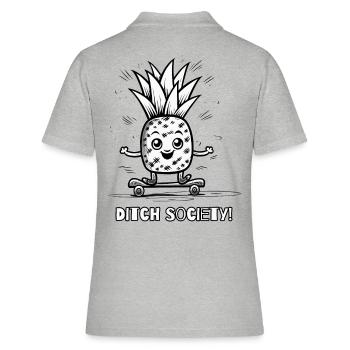 verlasse die Gesellschaft – Skateboardender Ananas - Frauen Polo Shirt - Grau meliert - Hinten - Ailine (174cm)