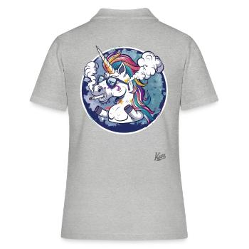 Fumer, drôle, pas cool, anti-héros, perdant, licorne - Polo Femme - gris chiné - Dos - Ailine (174cm)