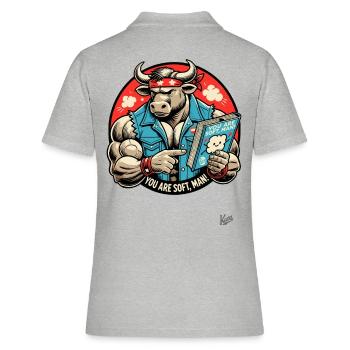 Bodybuilder-Stier liest Buch: Du bist weich, Mann - Frauen Polo Shirt - Grau meliert - Hinten - Ailine (174cm)