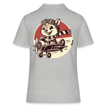 Lustiger Eichhörnchen Pilot im Propeller-Flugzeug - Frauen Polo Shirt - Grau meliert - Hinten - Ailine (174cm)