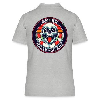 Gier macht krank, ein Totenkopf - Frauen Polo Shirt - Grau meliert - Hinten - Ailine (174cm)