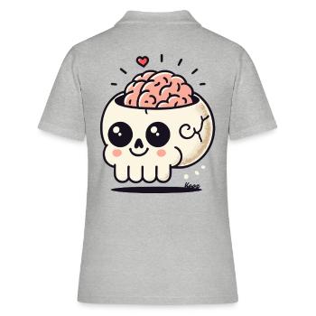 Mignon et fou : Crâne kawaii avec cœur et cerveau - Polo Femme - gris chiné - Dos - Ailine (174cm)
