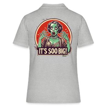 Retro-Zombie Frau im Schock: Es ist so riesig! - Frauen Polo Shirt - Grau meliert - Hinten - Ailine (174cm)